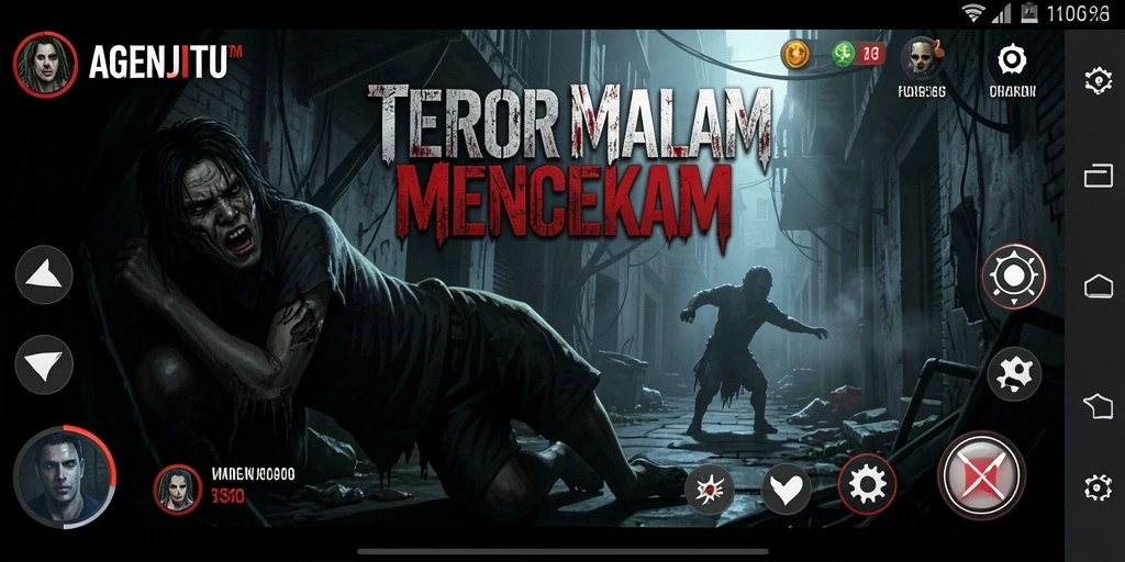 Gameplay mencekam di AGENJITU dengan suasana gelap dan misteri.