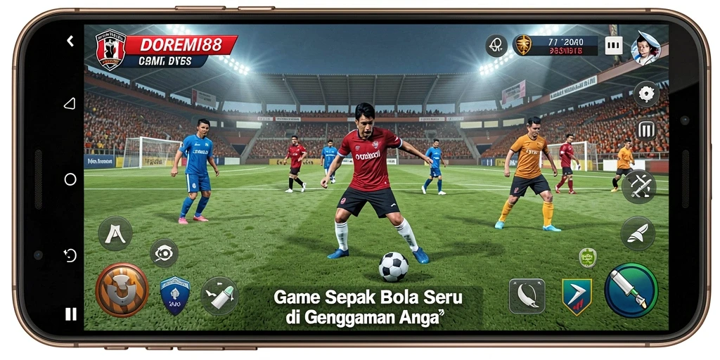 Screenshot DOREMI88 menampilkan momen seru dalam permainan sepak bola.