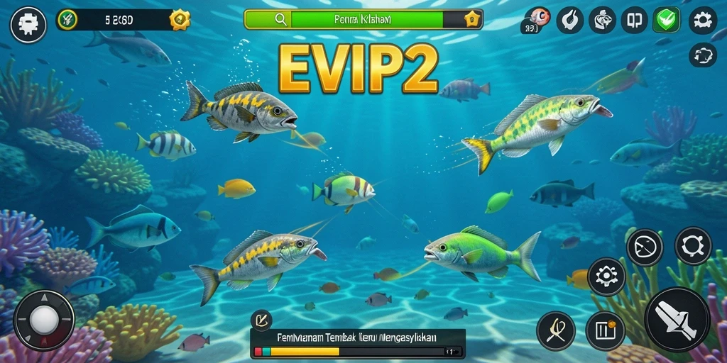 Tampilan gameplay seru dan menantang di EVIP2 dengan banyak pilihan ikan.