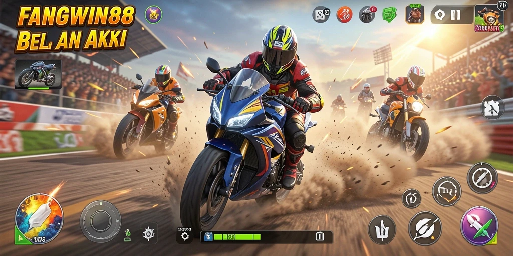 Screenshot FANGWIN88 menampilkan balapan motor yang menegangkan.