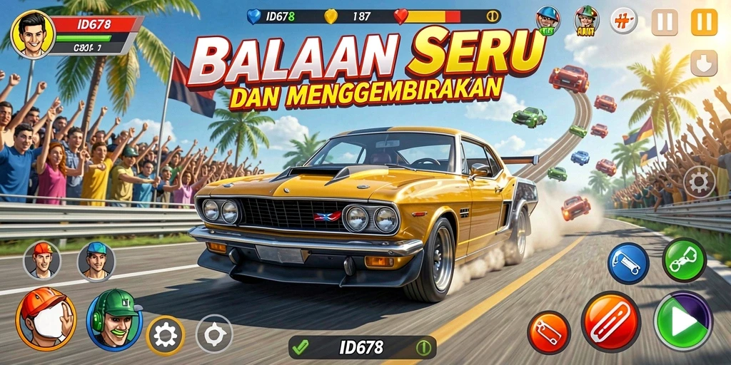 Tampilan gameplay balapan yang menegangkan dan mendebarkan.