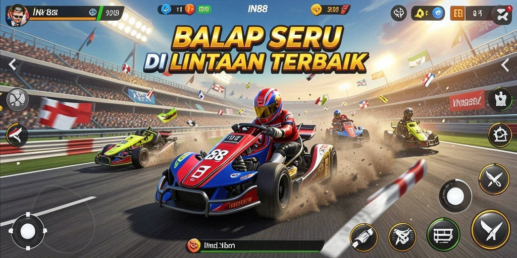 Tampilan menarik dari gameplay balapan yang mendebarkan di IN88.