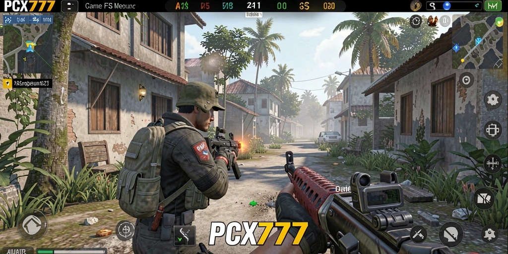 Screenshot gameplay PCX777 yang menunjukkan aksi seru dalam pertempuran FPS.