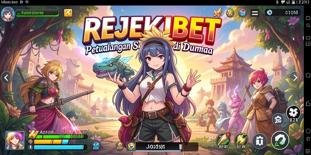 Tampilan utama REJEKIBET dengan karakter anime yang keren.