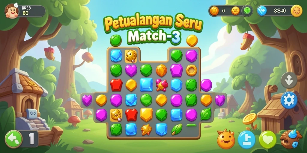 Screenshot gameplay RR33 menampilkan suasana seru dalam permainan Match-3.