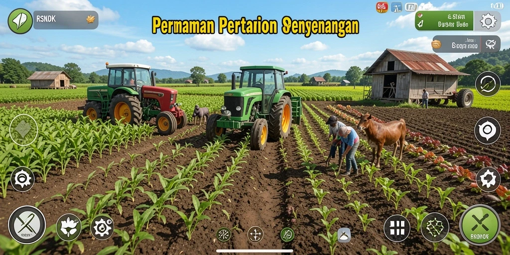 Tampilan gameplay <strong>RSNOK</strong> yang menggambarkan aktivitas pertanian yang seru.