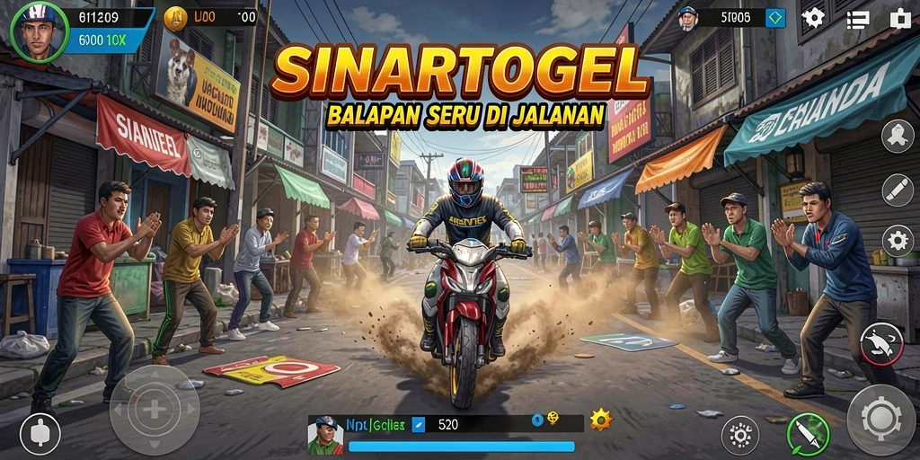 Screenshot gameplay SINARTOGEL menampilkan mobil melaju cepat di lintasan balap.
