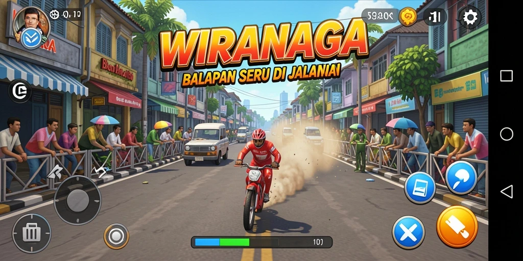 Gameplay WIRANAGA yang mendebarkan dalam balapan jalanan.